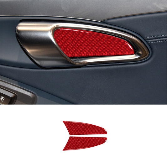 2pcs Red Carbon Fiber Inner Door Bowl Cover Trim for Porsche 718 2016-2022
