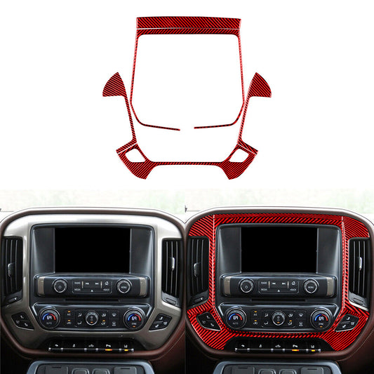 Red Carbon Fiber Center Console Trim For Silverado for GMC for SIERRA 2014-2018 Type B