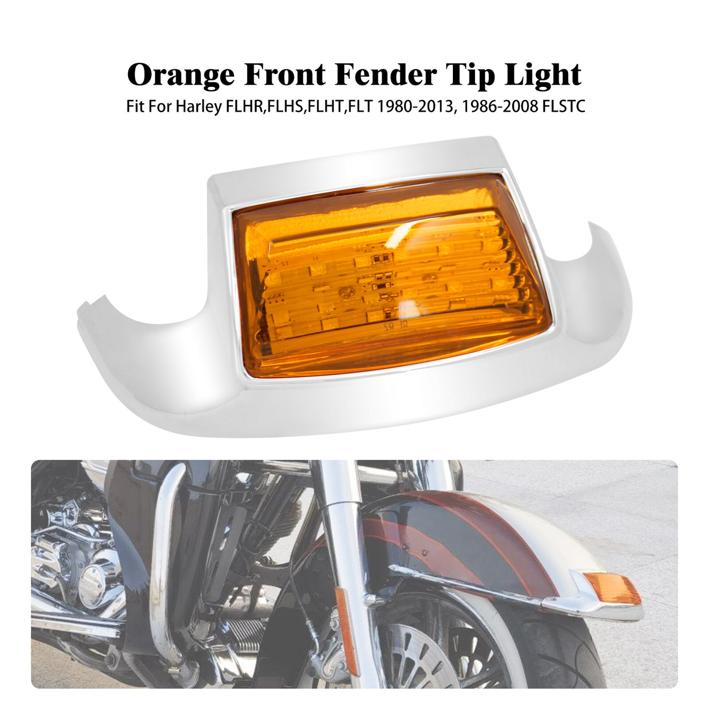 Front Fender w/ Amber Lens Tip LED Light for Harley Electra Road Glide Softail