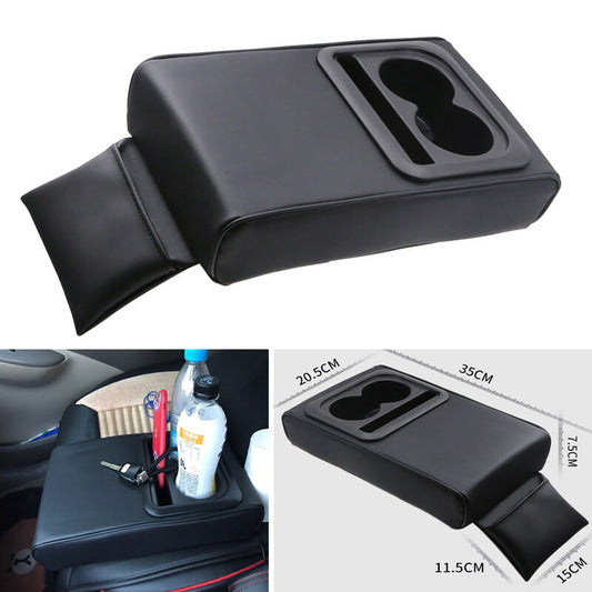 Car armrest cushion, center console cover, rear for seat cup holders, black