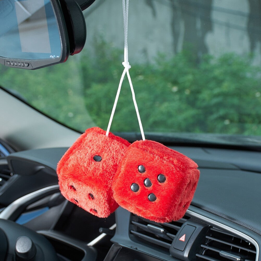 Red2.95¡± Fuzzy Plush Dice Retro Square Plush Hanging Mirror Fuzzy Dice Car Decor