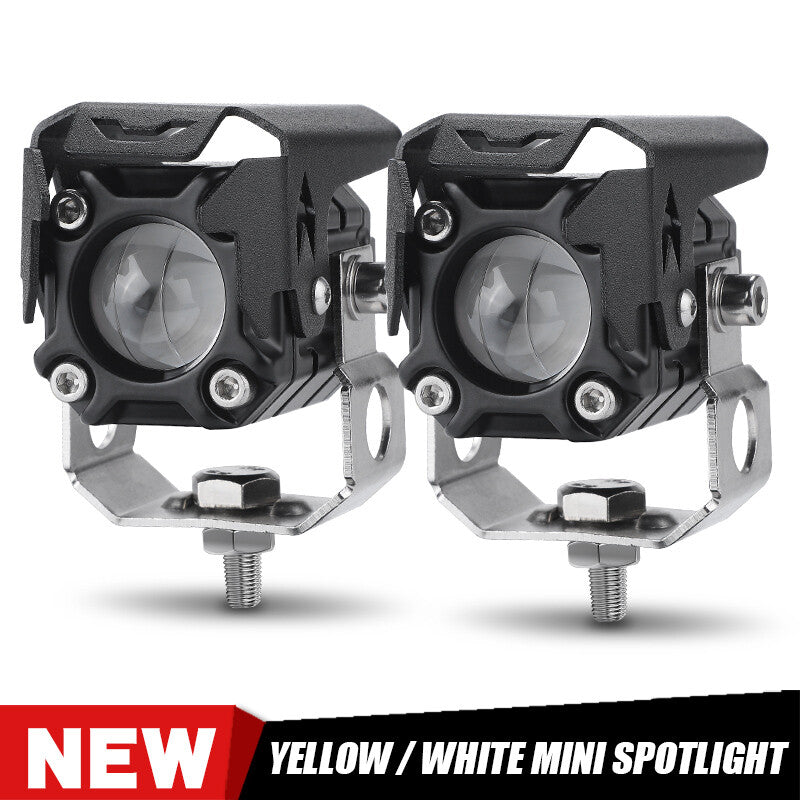 2X LED Motorcycle Headlight Yellow+White Spot Light Driving Fog Lamp Car ATV SUV