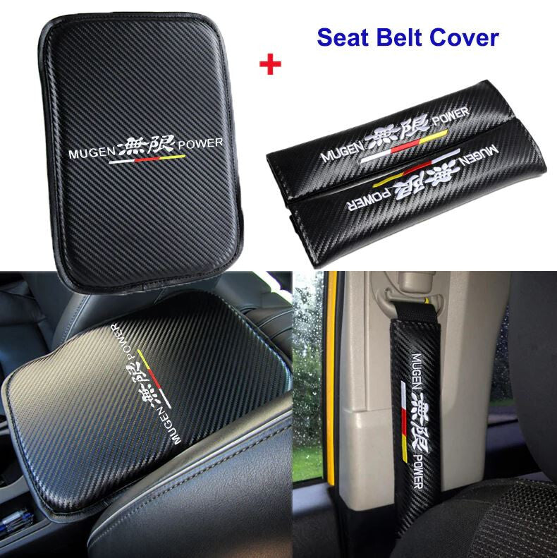 Car center armrest cushion for seat belt cover for Mugen, black, for Honda for Acura