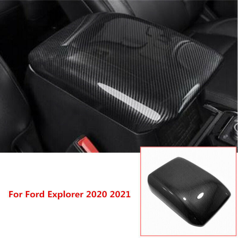 Carbon Fiber Central Armrest Storage Box Cover Trim for Ford Explorer 2020-2022