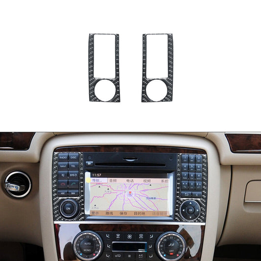 2X Carbon Fiber Central Control Button Trim for Mercedes R-Class 2009-2012