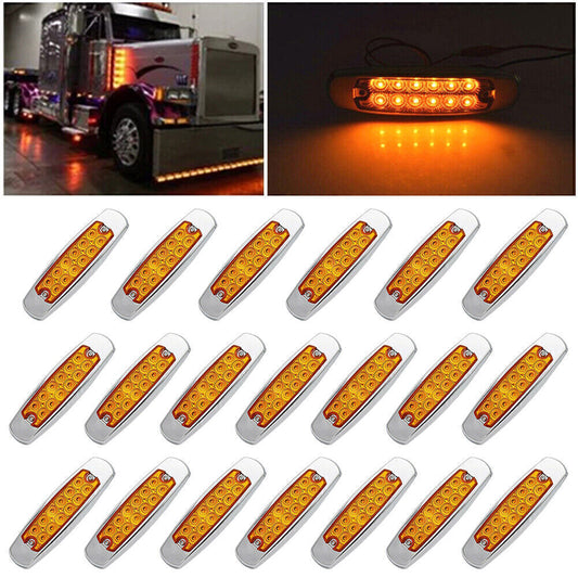 20x Amber Side Marker Clearance Light Sealed Fish Shape For Truck Trailer 12LED