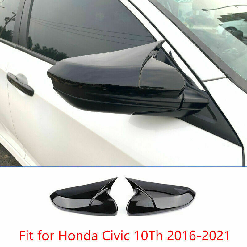 Glossy Black OX Horn Rear View Side Mirror Covers for Honda for Civic 2016-2021 10Th