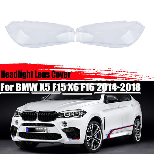 A pair of transparent headlight covers and lens caps suitable for BMW X5 F15 F16 X6 2014-2018