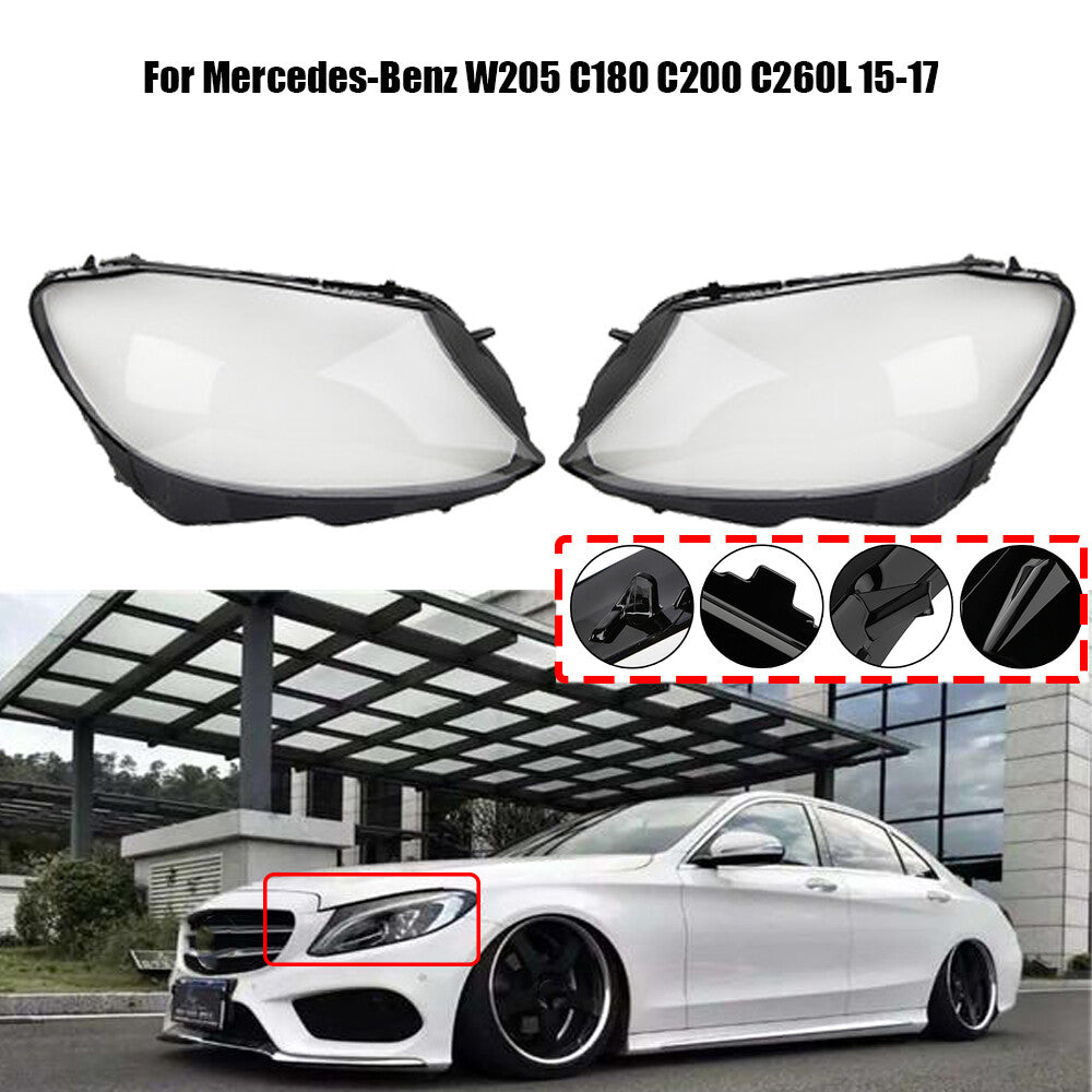 Headlight cover/protective cover LH+RH suitable for Mercedes-Benz W205, C180, C200, C260L/280/300. 2014-2017