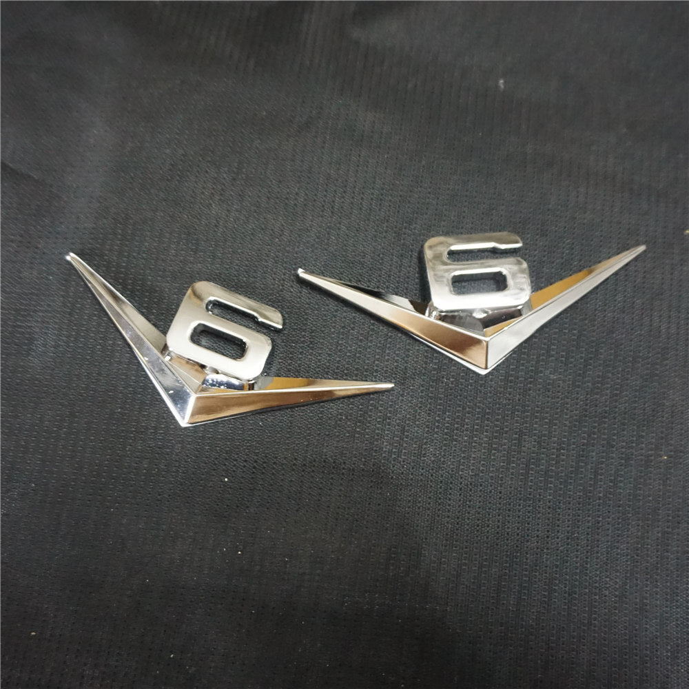 2x Chrome Silver V6 Metal Emblem Decal Sticker Badge Trunk Motors Utility 3D Car