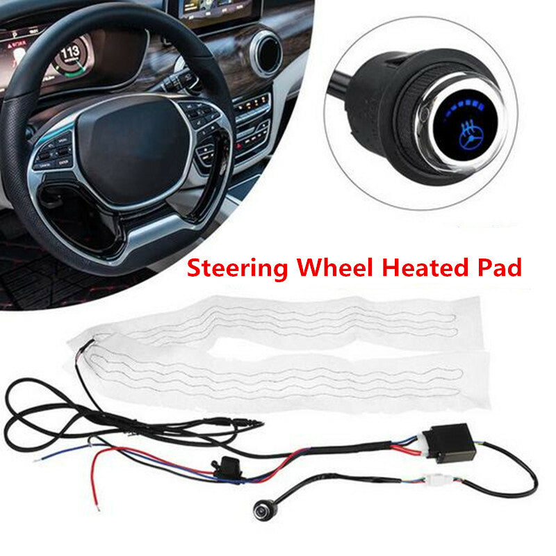 Universal Car 6 Gear LED Switc Steering Wheel Heating Winter Heated Flocking Pad