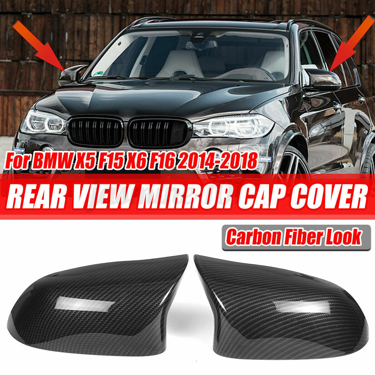 Two carbon fiber mirror protective covers, Model M, suitable for BMW X5 F15 X6 F16 28i 35i (2014-18)