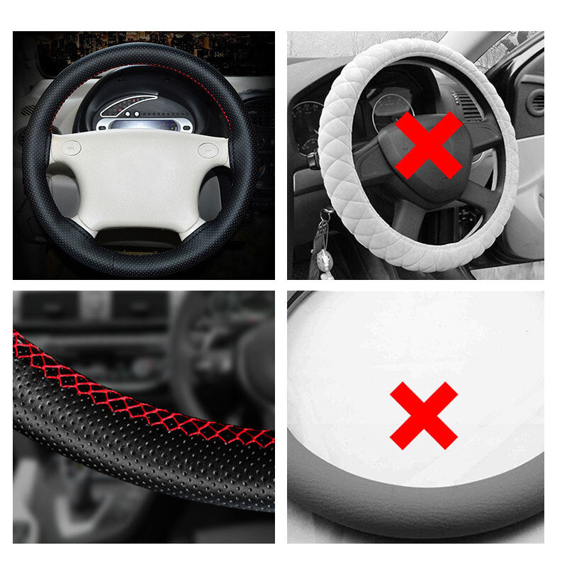 DIY 15 Leather Car Steering Wheel Cover Needle Thread NonSlip Black Universal