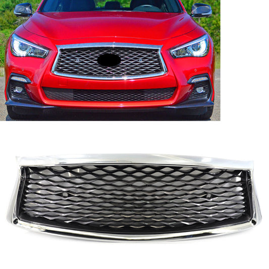 Front Bumper Center Upper Mesh Grille Grill w/ Sensor Hole for Infiniti Q50 Q50S