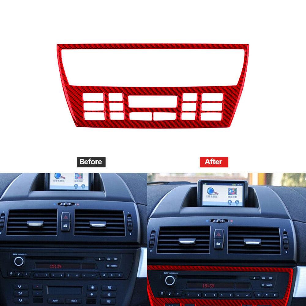 Red Carbon Fiber CD Panel Outer Frame Decorative Cover Trim for BMW X3 2004-2010