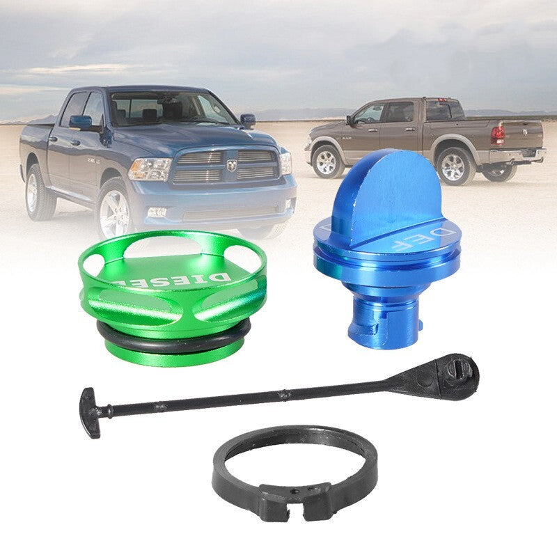 Anti-loss rope aluminum alloy DEF cap suitable for 2013-2020 for Dodge for Ram 1500 trucks.