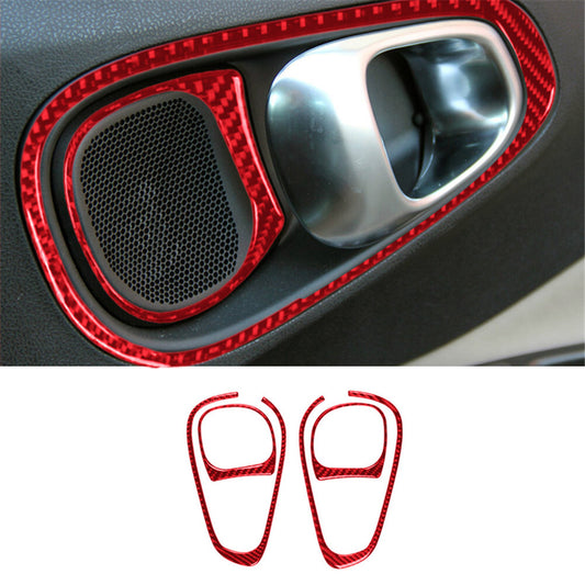 4X Red Carbon Fiber Interior Rear Door Handle Trim Cover for Fiat 500L 2014-2017