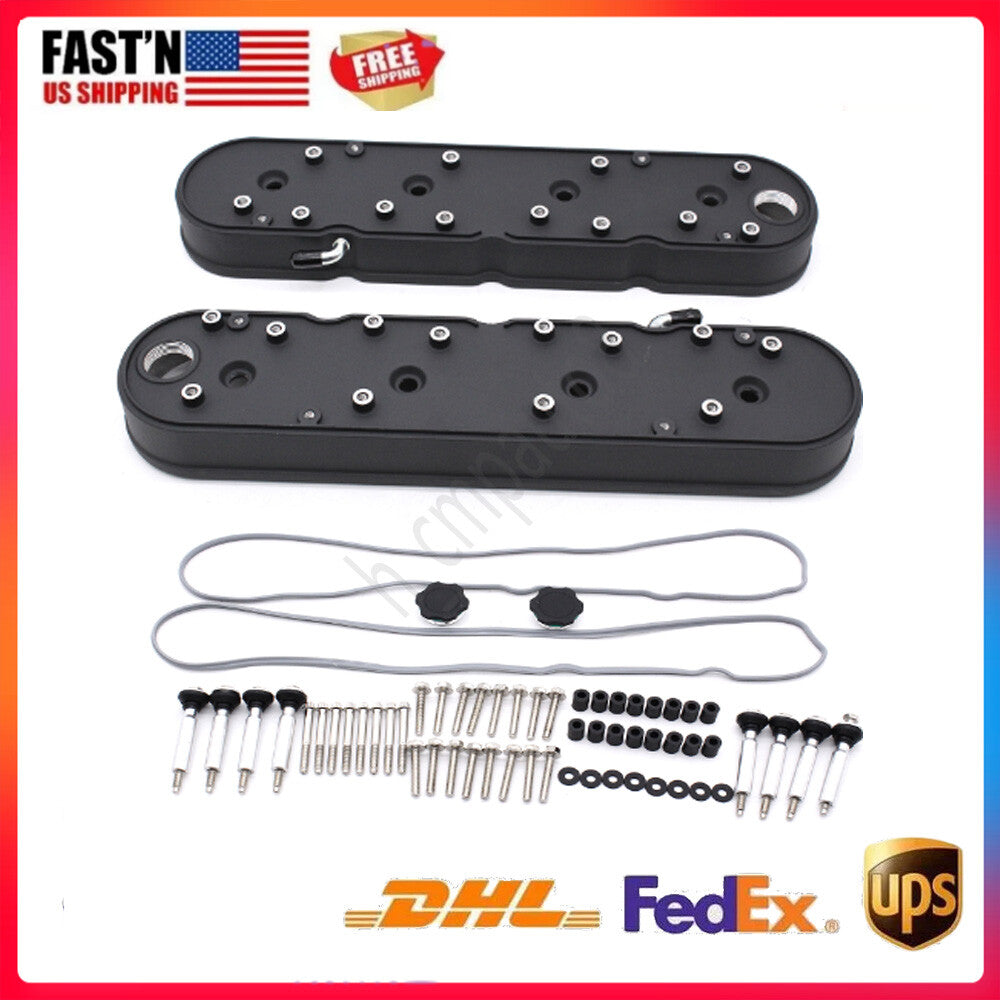 2Set Black Smooth Cast Aluminum Valve Covers Wi/Coil Mounts And Covers For GM LS