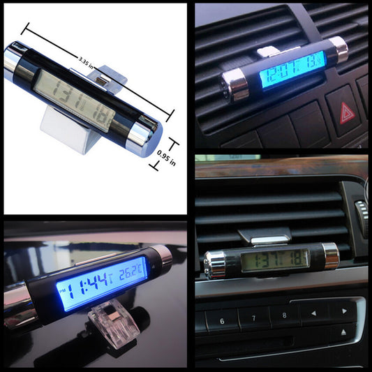 Car Suv Air Conditioner Vent Outlet Digital Clock Thermometer Blue LED BackLight