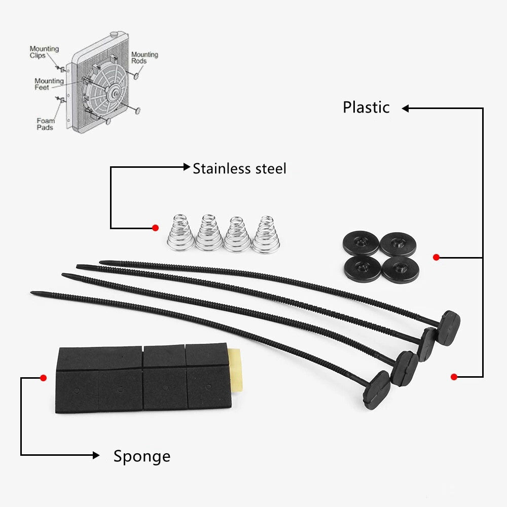 Universal electric radiator fan rod mounting kit with zipper tie for cooling fans