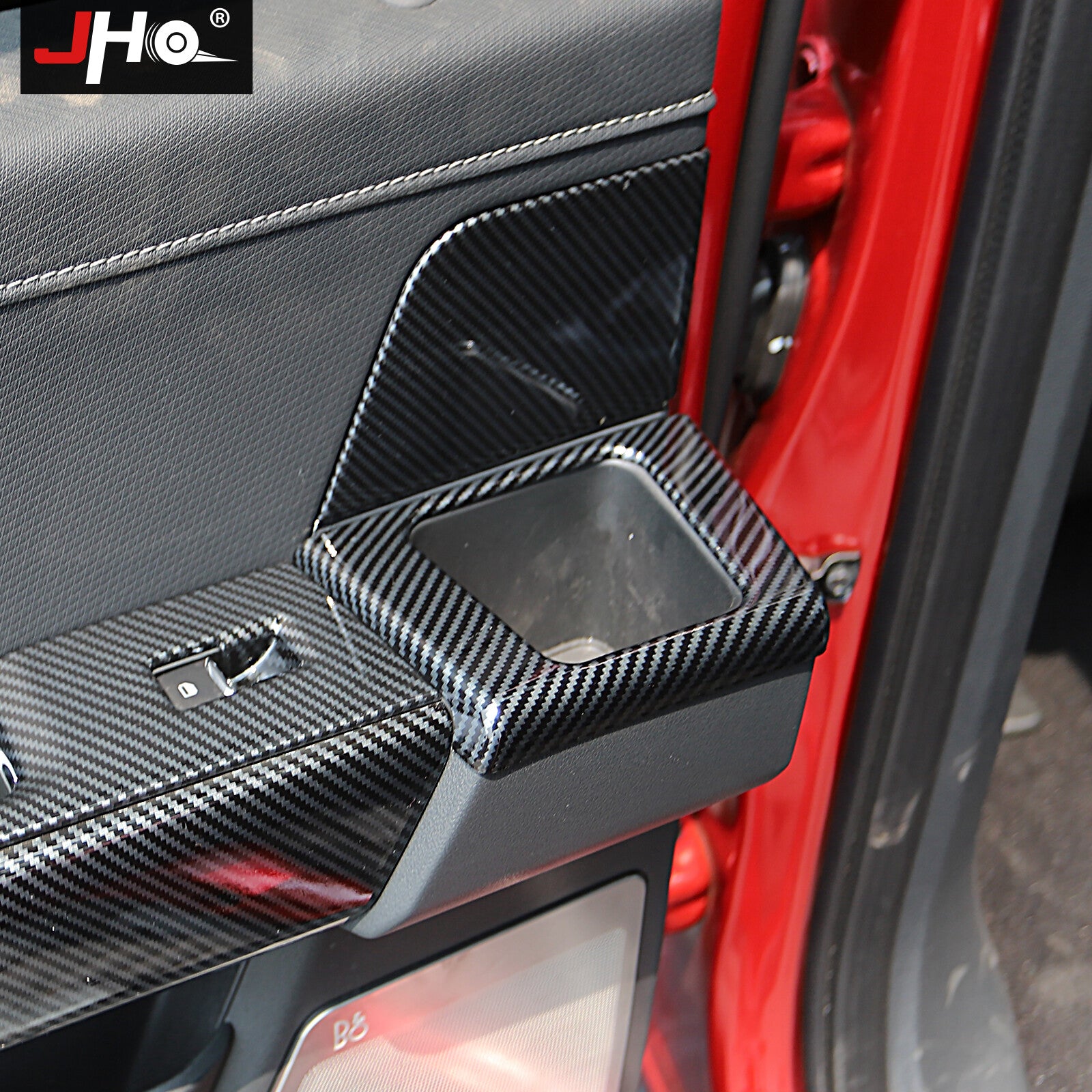 Carbon Fiber Rear Door Handle Cup Holder Panel Trims Frame for Ford F150 2021-23