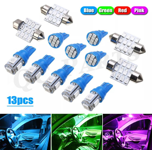 13-Piece Car Interior LED Light Kit for Dome Map License Plate Bulbs