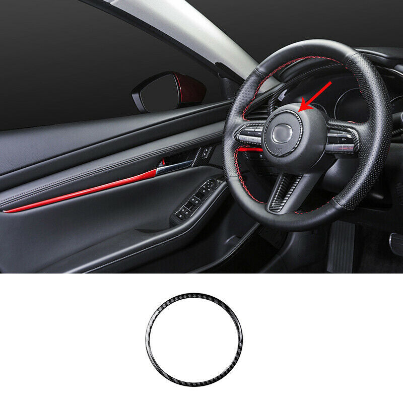 1P for Mazda 3 Axela 2019-2022 Carbon Fiber Inner Steering Wheel Ring Cover Trim