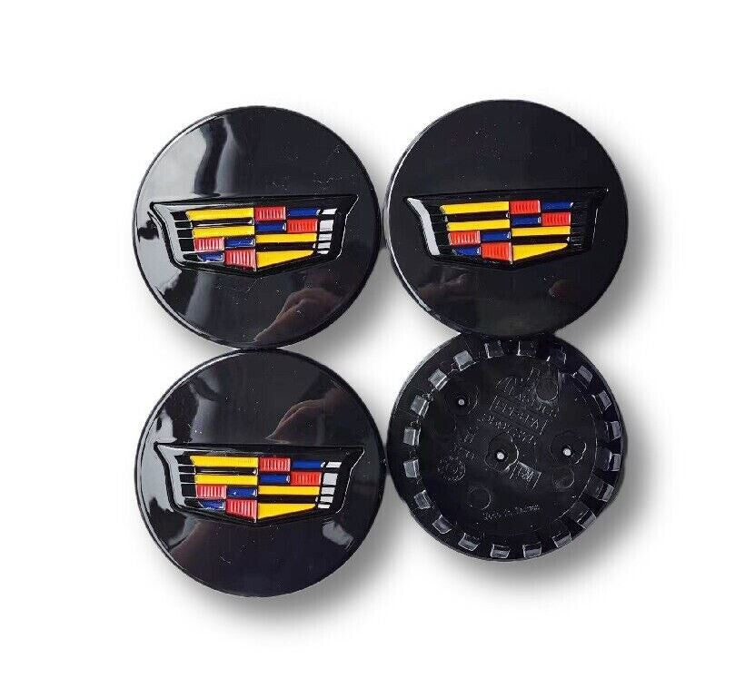 4-piece set for Cadillac 67mm wheel center caps, hubcaps, rim caps, badges, black