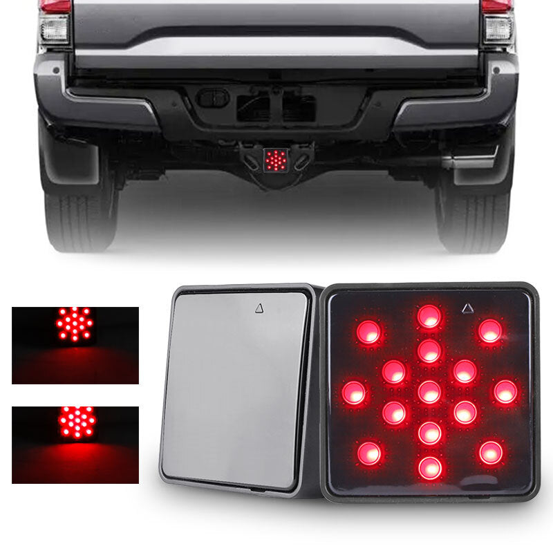 2 inch Smoked Lens 15-LED Brake Light Trailer Hitch Cover Fit Towing Hauling