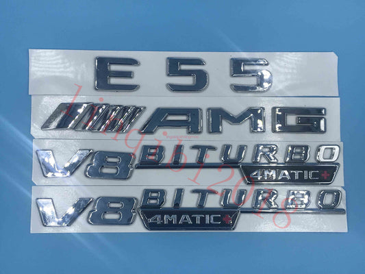 Flat  E55 AMG V8 BITURBO  Letters Trunk Embl Badge Sticker for AMG