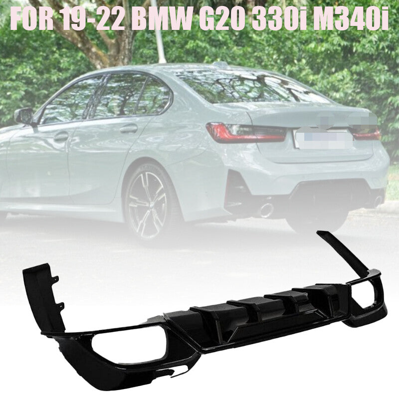 REAR DIFFUSER W/ CORNER SPATS FOR 19-22 for BMW G20 330i M340i CTM STYLE GLOSS BLACK