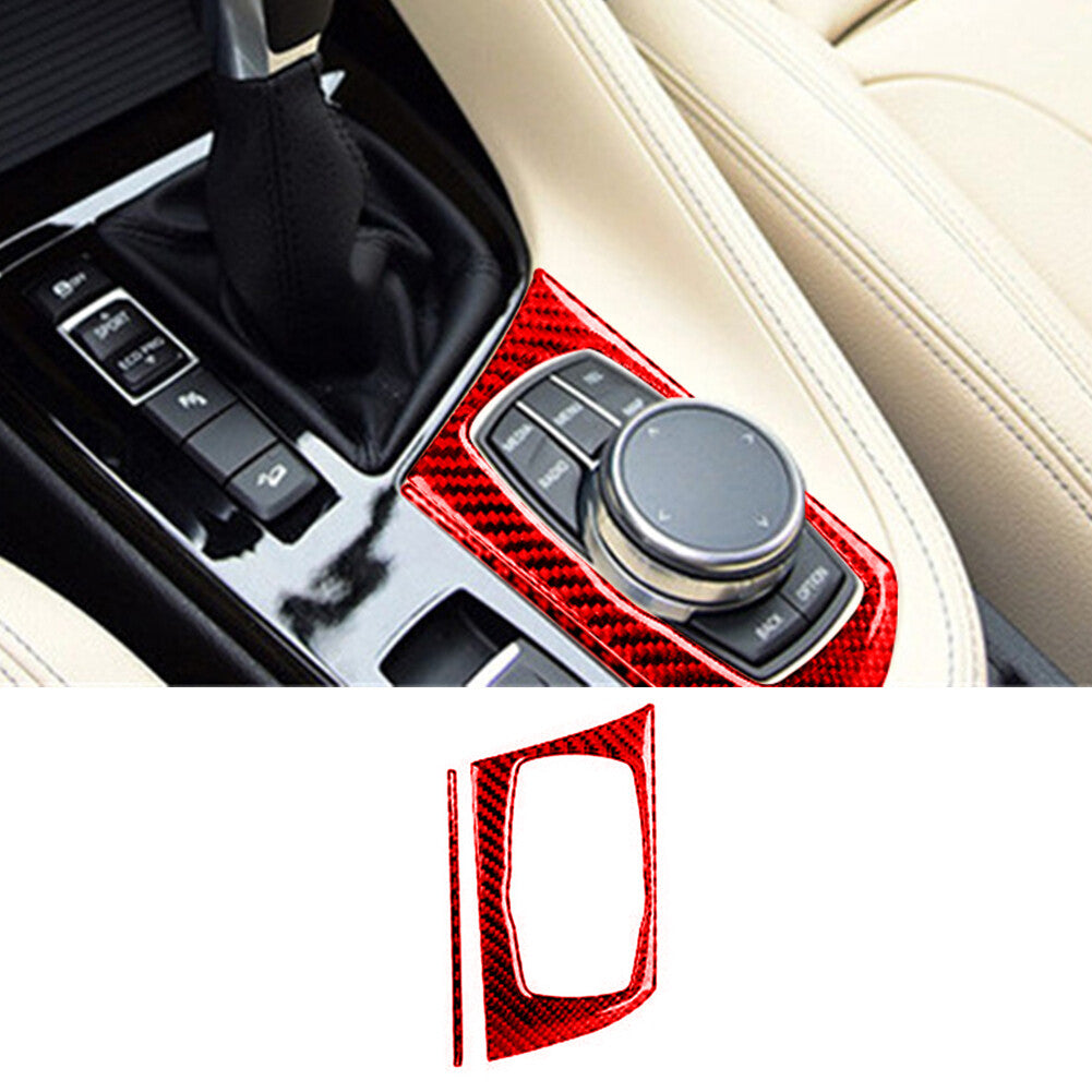 2Pcs Red Carbon Fiber Gear Shifter knob Cover Trim for BMW X1 F48 2016-2018