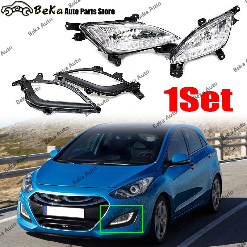 One set of front bumper fog lights + fog light frame for Hyundai for Elantra GT i30 2012-2016