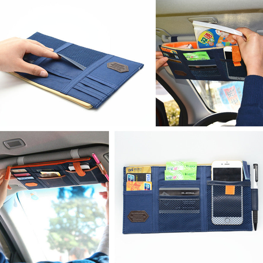 1Pc Car Blue Bag CD Case Organizer Sun Shield Pocket Storage Holder Card