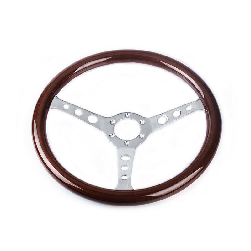 15/380mm Classic Mahogany Wood Grain Brown Trim Steering Wheel w/Horn Button
