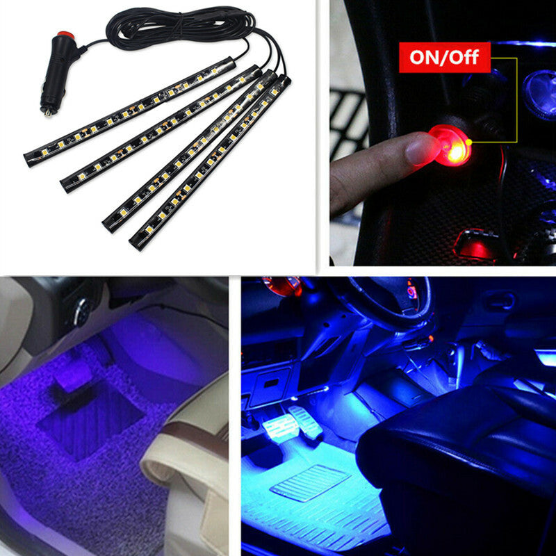 Car BLUE 12 LED Footwell Interior Floor Decorative Atmosphere Light Neon Lamp