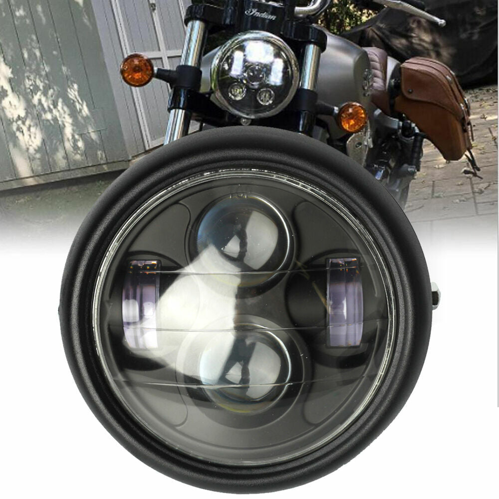 6.5-inch Metal High/Low Beam LED Headlights for Harley Cafe Racer Bobber Black Projector