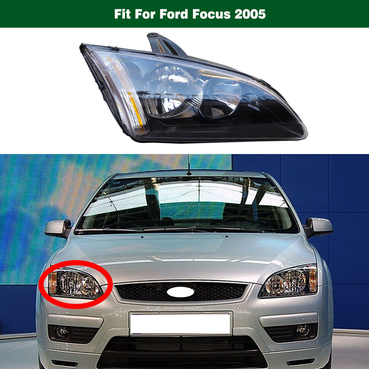 RIGHT PASSENGER SIDE HEADLIGHT HEAD LAMP LIGHT BLACK for Ford Focus 2005-2008