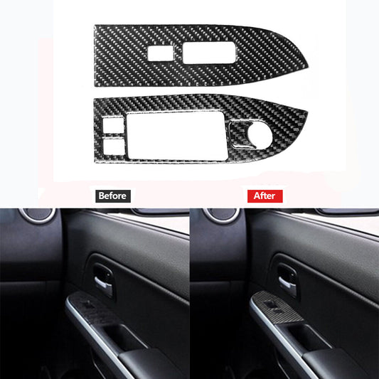 2x Carbon Fiber Front Window Switch Panel Trim for Suzuki Grand Vitara 2006-2013