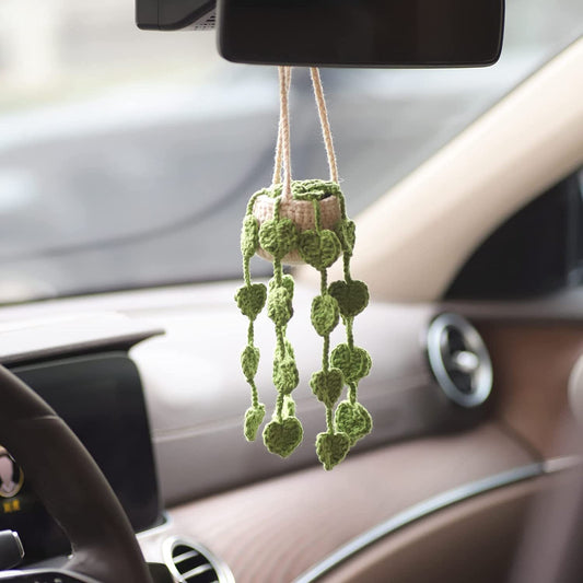 Car Plant Crochet Hanging Basket Cute Rearview Mirror Hanging Ornament SUV Decor