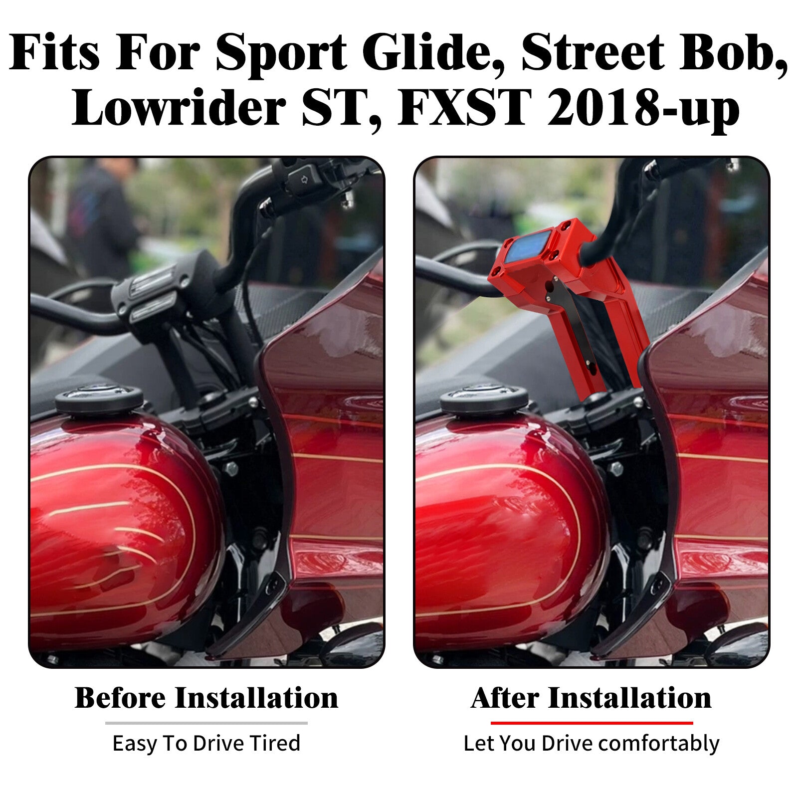 1 Handlebar 8 Red Riser Clamp Kit for Harley Softail Street Bob Low Rider ST