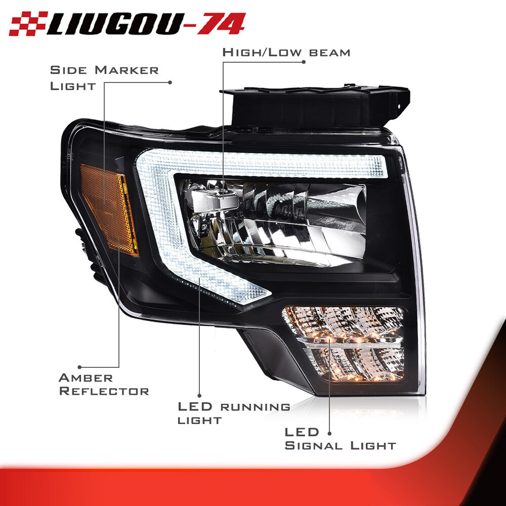 Truck LED DRL tube headlights, left and right lights suitable for 2009-2014 for Ford F-150s.