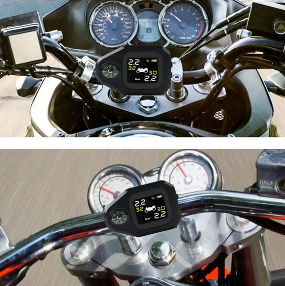 TPMS motorcycle tire pressure monitoring system compass with 2 external sensors