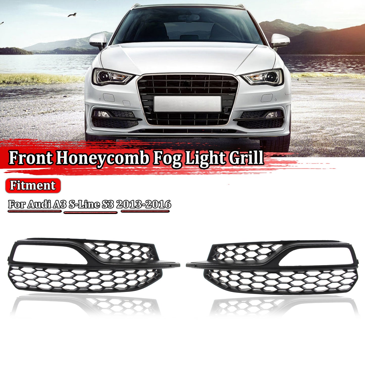 Suitable for Audi A3 S Series S3 2013 - 16 Dual Front Honeycomb Fog Light Covers
