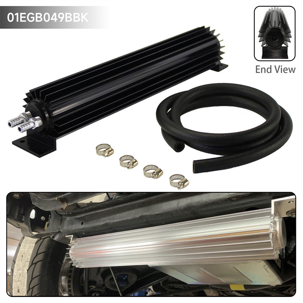 Universal 15'' Aluminum Dual Pass Finned Transmission Oil Cooler Kit Black