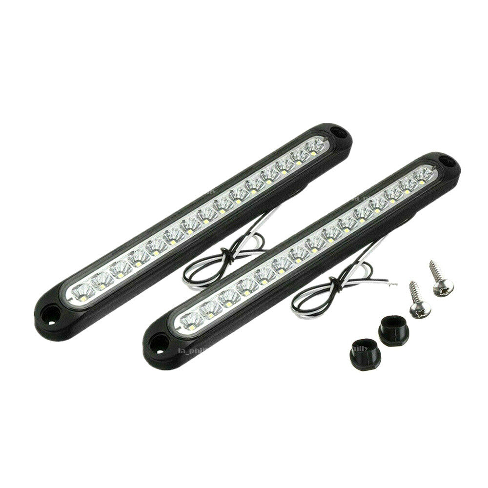 2X 10 15 LED Sealed Trailer Truck RV Stop Tail Rear Brake Turn Light Bar White