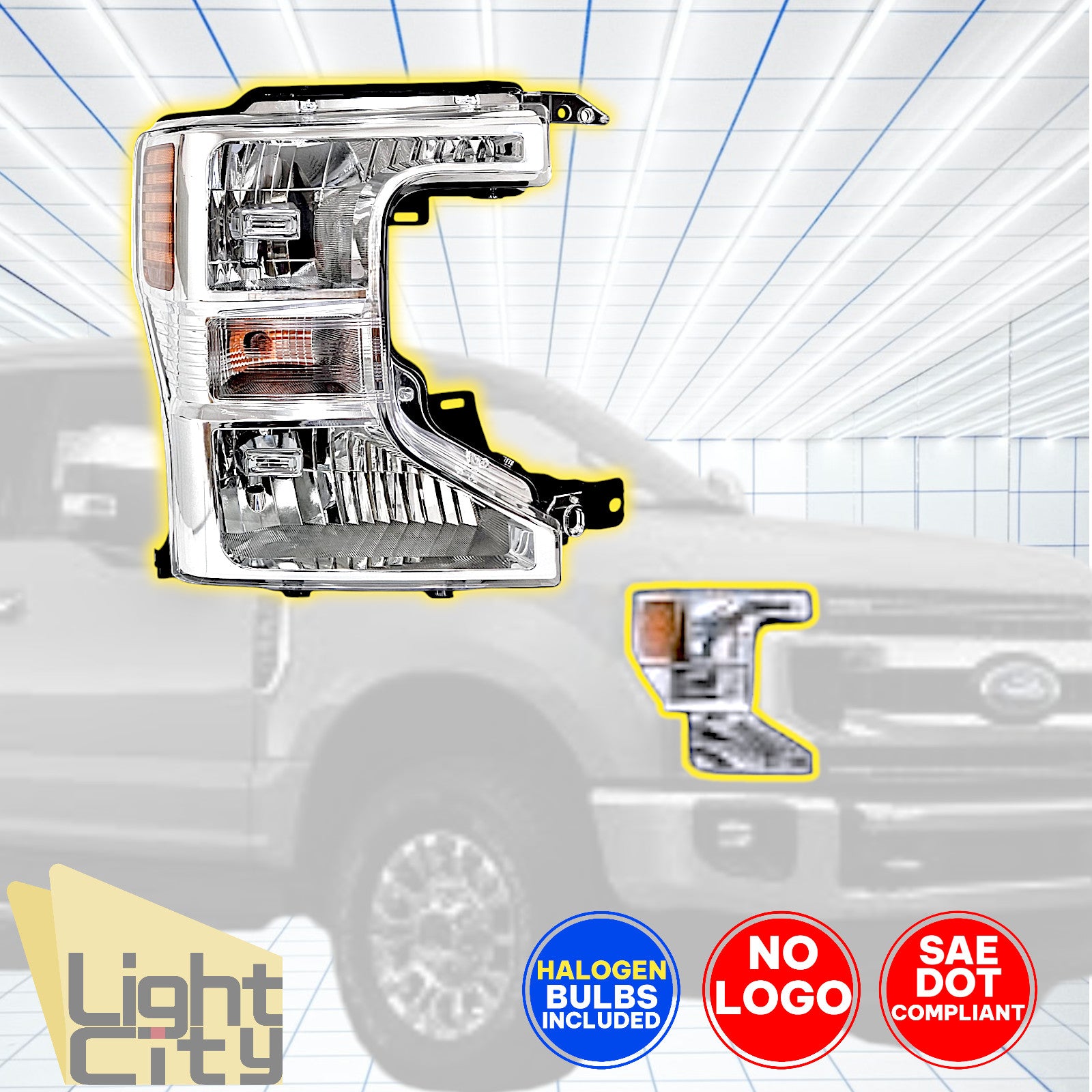 Passenger Halogen Headlight Chrome RH For 2020-2022 for Ford Super Duty F250/350/450