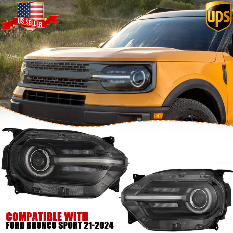 Headlights Assembly Projector Lamps Pair Set for Ford Bronco Sport 2021-2024