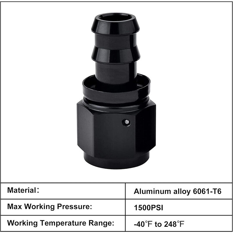 6AN AN6 Straight Push-On Hose End Fittings/Adapters Push Lock Barb Black