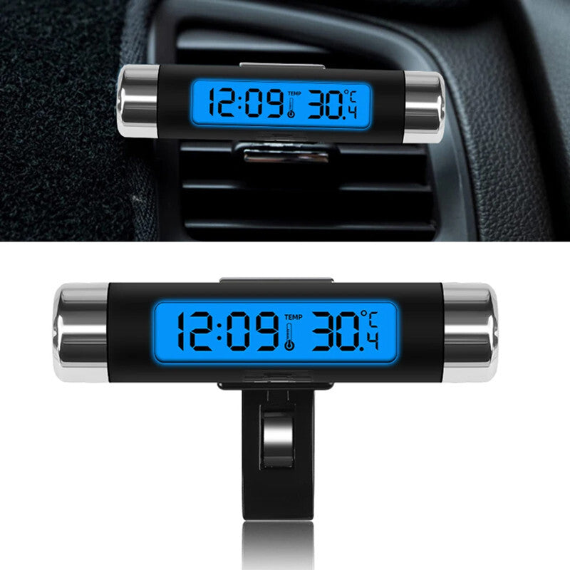 Car Digital LCD Time Clock Temperature Display Electronic Thermometer Blue Light